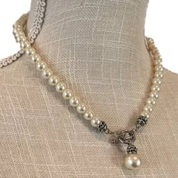 VINTAGE WHITE GLASS PEARL CONVERTIBLE NECKLACE - Picture 1 of 9